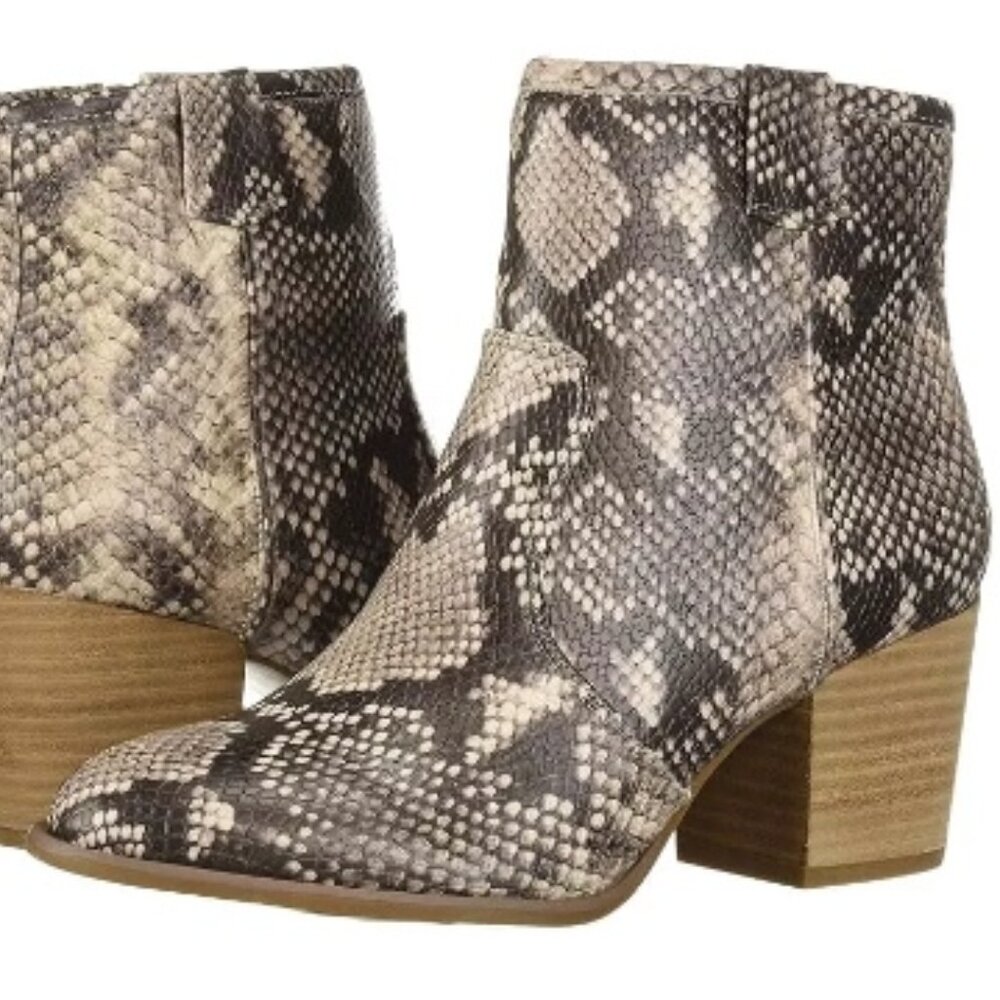 CARLOS BY CARLOS SANTANA Rowan Gray Tan Snake Animal Print Ankle Booties